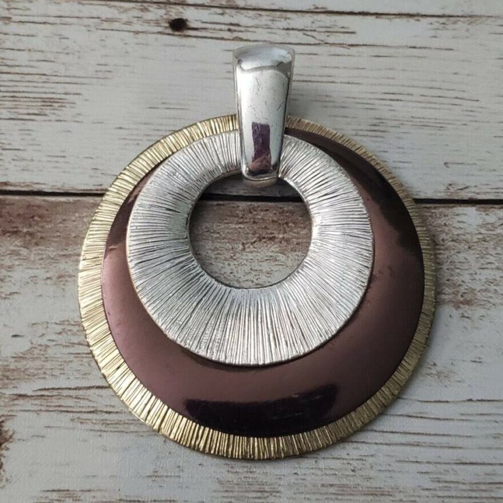 Vintage Pendant Large Tri Color Circles - No Chain Included